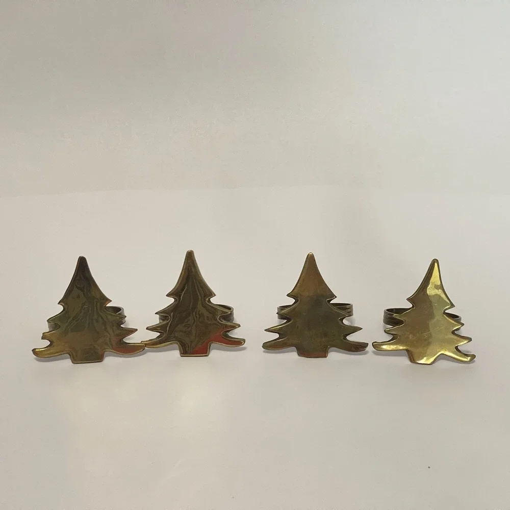 Brass Napkin Rings Christmas Trees Lot of 4